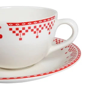 Comptoir De Famille Tasse Et Sous-tasse En Faïence Damier Rouge – Campagne de garantie authentique 12