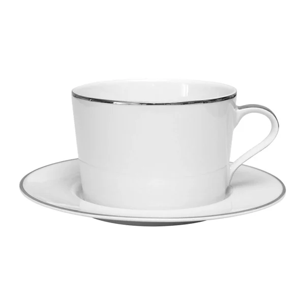 outlet soldes Côté Table Tasse Et Sous-tasse En Porcelaine Blanc Et Platine – Ginger 1