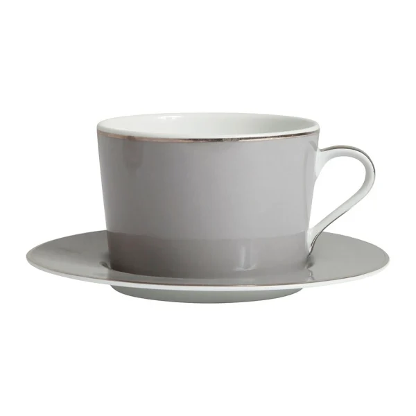 magasin en ligne Côté Table Tasse Et Sous-tasse En Porcelaine Gris Et Platine – Ginger 1