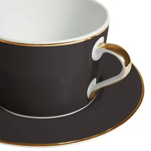 soldes en ligne Côté Table Tasse Et Sous-tasse En Porcelaine Noir Et Doré – Ginger 12