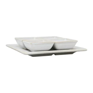 Côté Table Lot De 4 Coupelles Avec Plat En Grès Réactif Blanc – Flore 11