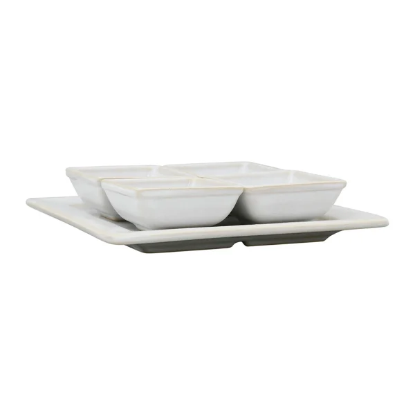 Côté Table Lot De 4 Coupelles Avec Plat En Grès Réactif Blanc – Flore 4