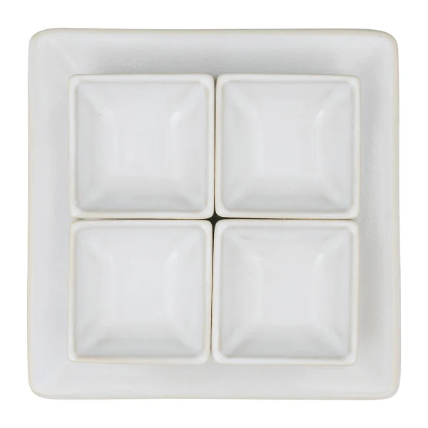 Côté Table Lot De 4 Coupelles Avec Plat En Grès Réactif Blanc – Flore guranteed de qualité 5