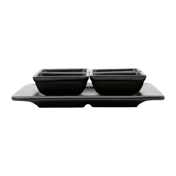 Côté Table Lot De 4 Coupelles Avec Plat En Grès Noir Mat – Flore 1