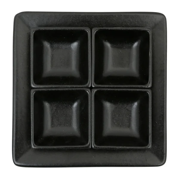 Côté Table Lot De 4 Coupelles Avec Plat En Grès Noir Mat – Flore 4