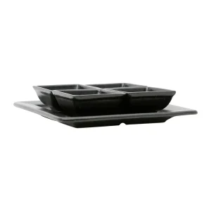 Côté Table Lot De 4 Coupelles Avec Plat En Grès Noir Mat – Flore 15