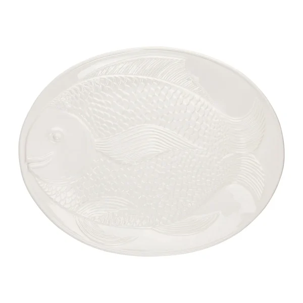 Côté Table Plat Ovale Poisson Blanc H4cm En Faience 1