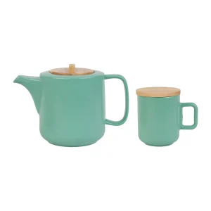 Jardin D’Ulysse Coffret Théière Avec 2 Mugs En Porceliane Vert D’eau Et Son Plateau – Eliska 10