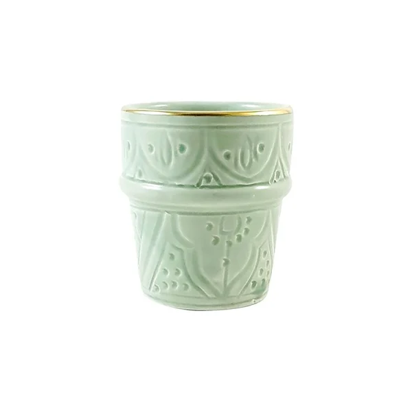 Chabi Chic Tasse Vert Amande, Liseré Doré D7.5xh7cm – Beldi Empreinte 1