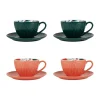 SEMA DESIGN Tasse The Et Sous-tasse X4 Cof Pep’s Pop Emeraude Et Corail 25cl 11