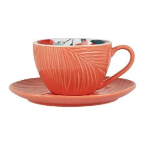 SEMA DESIGN Tasse The Et Sous-tasse X4 Cof Pep’s Pop Emeraude Et Corail 25cl 9