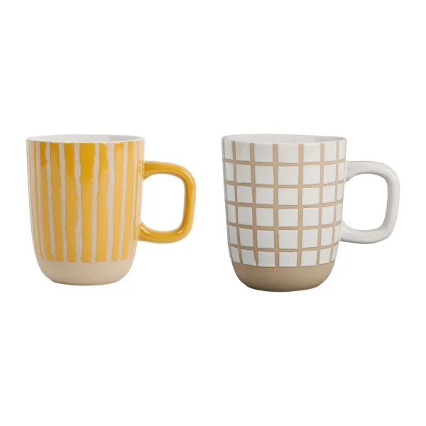 SEMA DESIGN Lot De 2 Mugs En Grès Jaune Et Blanc – Courba 1