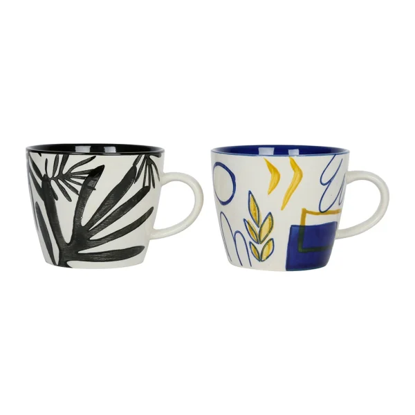 SEMA DESIGN Lot De 2 Tasses à Thé En Grès Bleu Et Blanc – Arty Folk 1