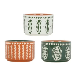 SEMA DESIGN Lot De 3 Coupelles En Grès Et Plateau Terracotta, Vert Et Blanc – Romance Vegetal 12