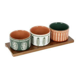 SEMA DESIGN Lot De 3 Coupelles En Grès Et Plateau Terracotta, Vert Et Blanc – Romance Vegetal de garantie authentique 14