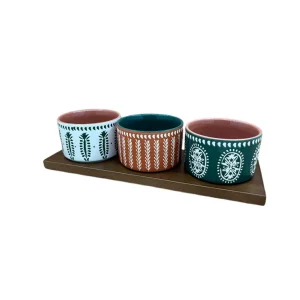 SEMA DESIGN Lot De 3 Coupelles En Grès Et Plateau Terracotta, Vert Et Blanc – Romance Vegetal de garantie authentique 10