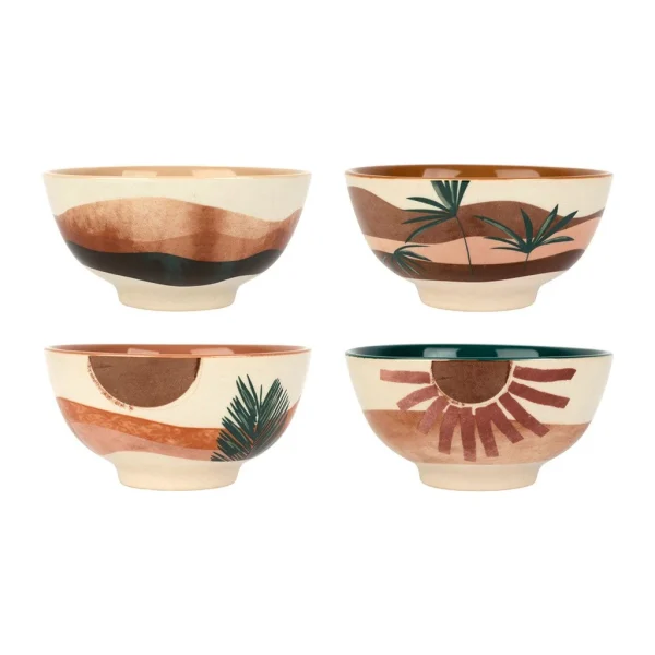 SEMA DESIGN Bols X4 Terracotta Et Vert 30cl En Porcelaine – Sweet Leaves 1