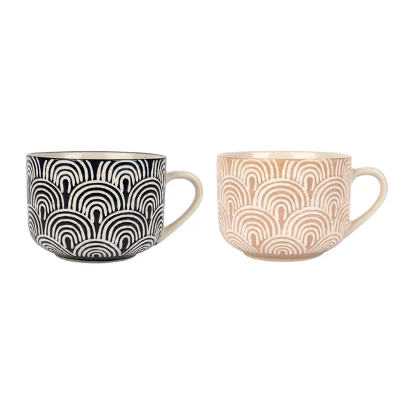 SEMA DESIGN Tasse à Déjeuner X2 Arc En Ciel Taupe Et Bleu Marine 60cl En Grès – Blue Sand 1