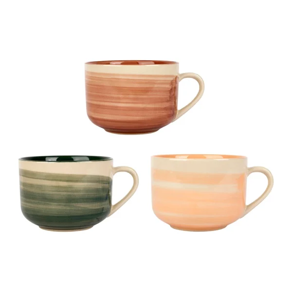 SEMA DESIGN Tasse Dejeuner X3 Sweet Leaves Terracotta+vert+corail 60cl-d12xh8.5cm Gres 1