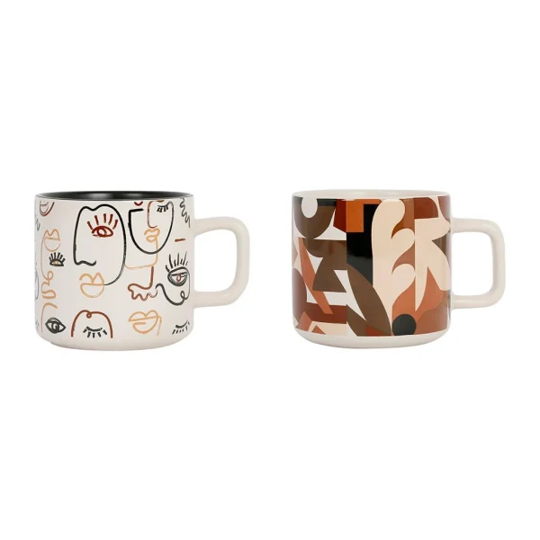 SEMA DESIGN Tasses à Thé X2 Visage Beige Et Brun 37.5cl En Grès – Terre Brulée Retour Gratuit 1